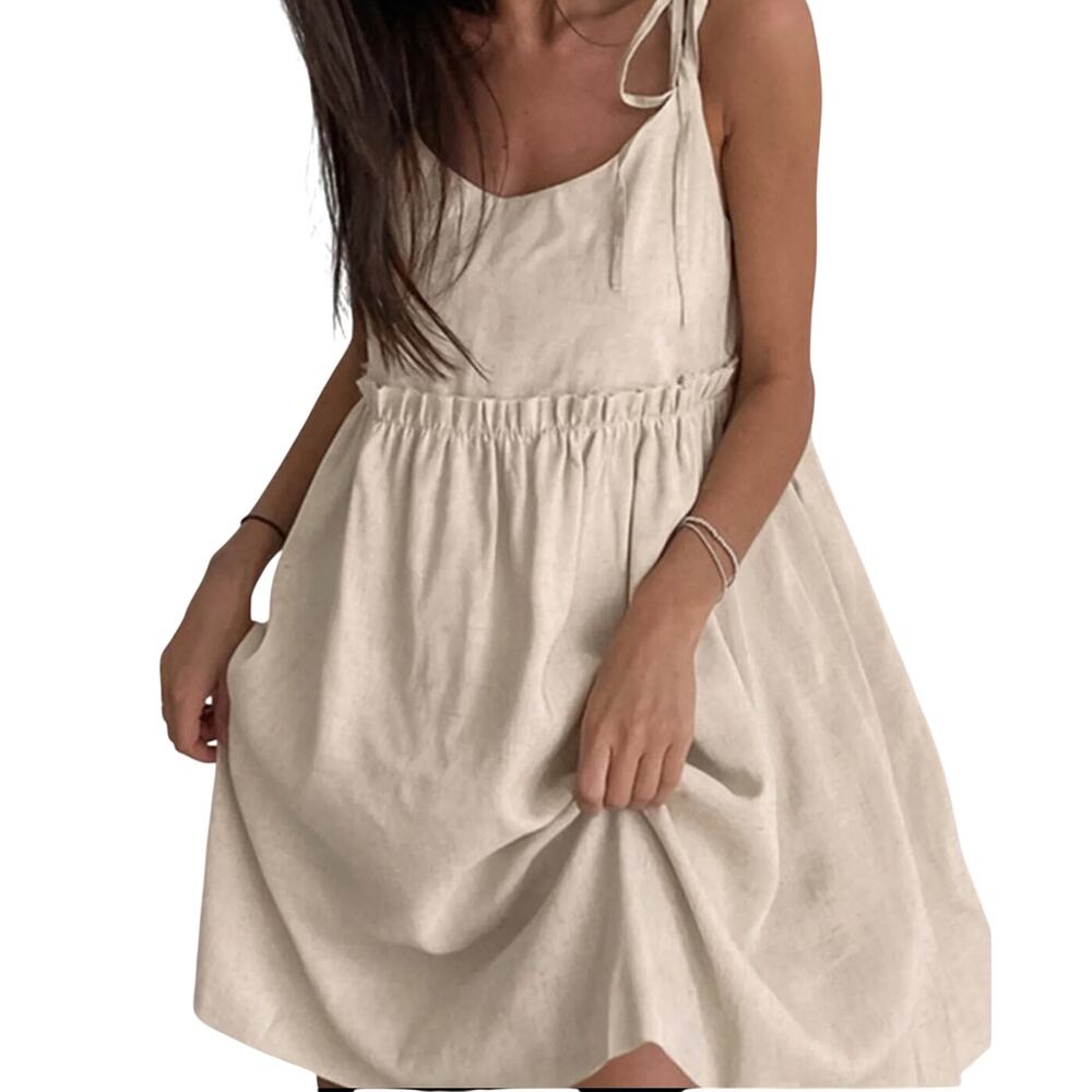 Tan Tie-Strap Babydoll Mini Dress Ruffle Empire Waist Plus Size 2X